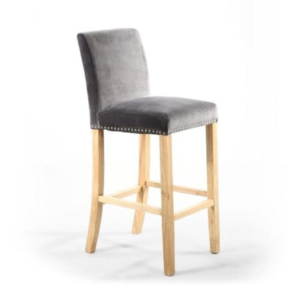 An Image of Dunbar Bar Chair In Grey Brushed Velvet With Chrome Ring