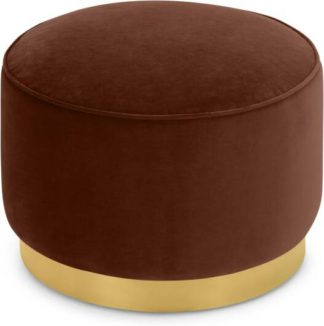 An Image of Hetherington Large Brass Base Pouffe, Warm Caramel Velvet