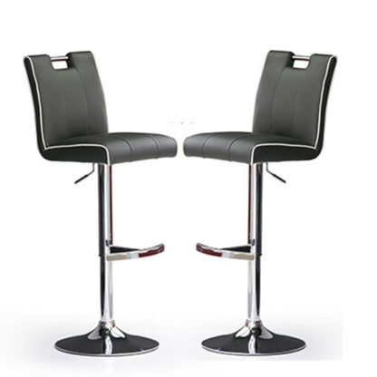f3205dd5ba0158c6f3249fa96fc529d043136a4007fcb0a2e0f1651dd31cc431.jpg An Image of Casta Bar Stools In Grey Faux Leather in A Pair
