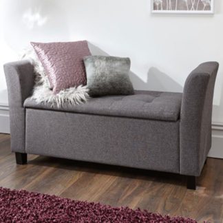 An Image of Charter Fabric Ottoman Seat In Charcoal Grey With Wooden Feet