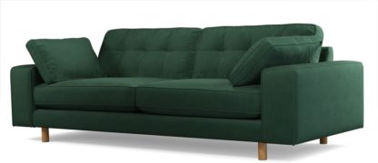 An Image of Content by Terence Conran Tobias, 3 Seater Sofa, Plush Hunter Green Velvet, Light Wood Leg