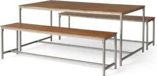 An Image of Lomond Dining Table and Bench Set, Honey Mango Wood & Brushed Steel