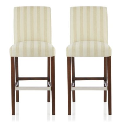An Image of Alden Bar Stools In Cream Fabric And Walnut Legs In A Pair