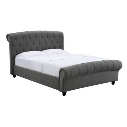 An Image of Santafe Linen Fabric King Size Bed In Grey