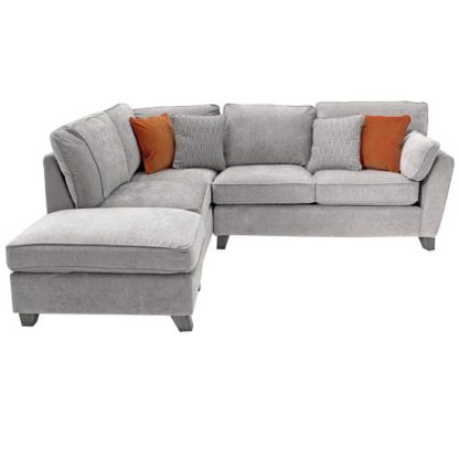 An Image of Barresi Chenille Fabric Left Hand Corner Sofa In Silver Finish