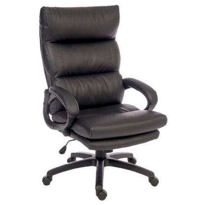 An Image of Huxley Home Office Chair In Black Faux Leather With Castors
