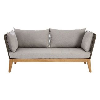 An Image of Merga Fabric Three Seater Sofa In Grey With Wooden Frame