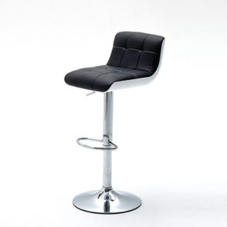 An Image of Bob Black Bar Stool In Faux Leather With Chrome Base