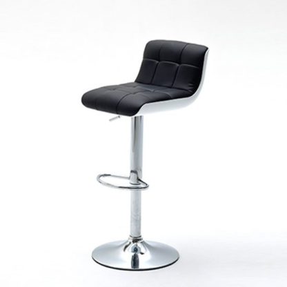 f45ba8a141b245bb40231552d7cef6dbab3caa88899414fc25b975b1cb239f0a.jpg An Image of Bob Black Bar Stool In Faux Leather With Chrome Base