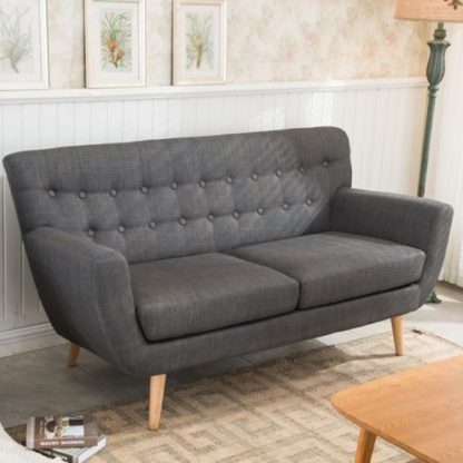 f4c20c12289dc3fdb40a637256bac17270e996ca10f63c224f9f3f1525290262.jpg An Image of Hadley 3 Seater Sofa In Grey Fabric With Wooden Legs