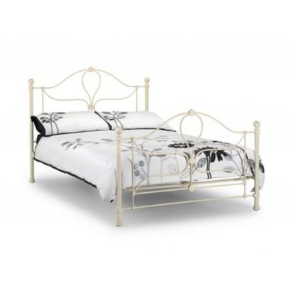 An Image of Vanice Metal King Size Bed In Stone White Finish