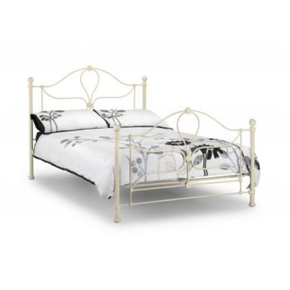 f4dca94264cc2c826ecbf2d0bbce239f9930530e53bbff3d9c0e0eb5dcdcd154.jpg An Image of Vanice Metal King Size Bed In Stone White Finish