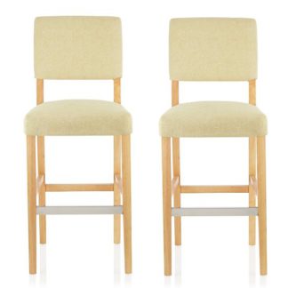 An Image of Vibio Bar Stools In Oatmeal Fabric And Oak Legs In A Pair