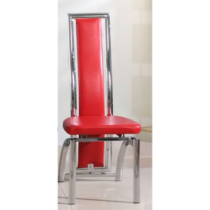 f56e14792b1b2ffc53f65aaff10e05a8a40f0e66598c89dfdc7ea85b2a264e93.jpg An Image of Chicago Dining Chair In Red With Padded Seat and Chrome Frame