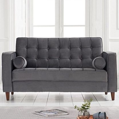 f570ac655284eaae9a754f9914a43780b76aea69b30571e6f154a1bbbb43bb00.jpg An Image of Revati Velvet 2 Seater Sofa In Grey