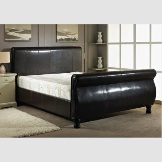 An Image of Bruno Double Bed In Brown Faux Leather