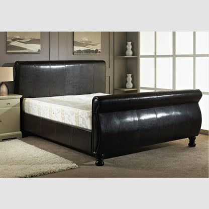 An Image of Bruno Double Bed In Brown Faux Leather