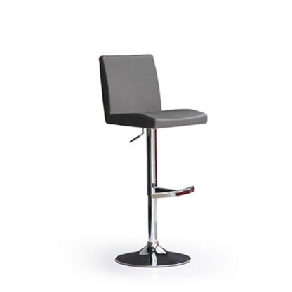An Image of Lopes Grey Bar Stool In Faux Leather With Round Chrome Base