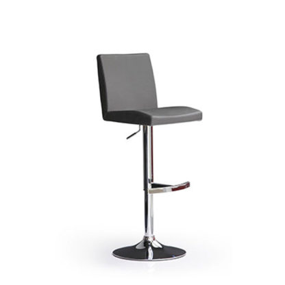 f591840a5bacc7328ff016f6badeae2f3ad4aac3cfe17c613490707389a7f7e4.jpg An Image of Lopes Grey Bar Stool In Faux Leather With Round Chrome Base