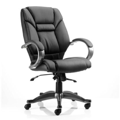 f5967da86ea326ee891b7eb4af673ba2198d23fba13e6265eaec29f2862d5593.jpg An Image of Galloway Leather Executive Office Chair In Black With Arms