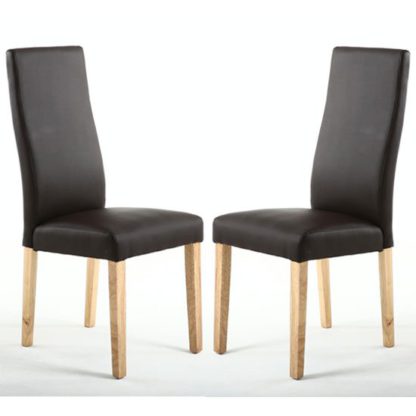 An Image of Bexley Brown Matt Leather Wave Back Dining Chair In A Pair