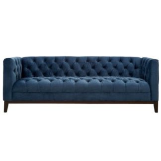 An Image of Okab 3 Seater Midnight Velvet Sofa In Blue