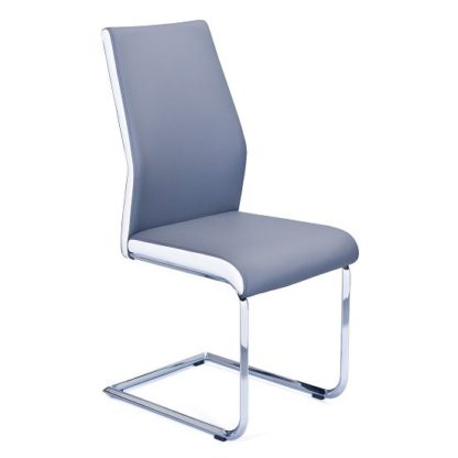 An Image of Marine Dining Chair In Grey And White PU Leather And Chrome Base