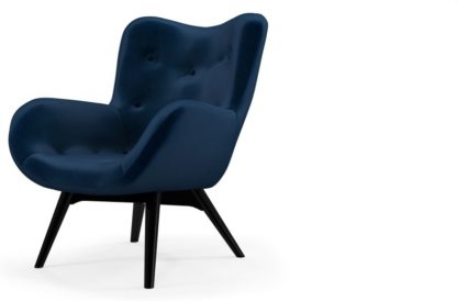 An Image of Custom MADE Doris Accent Armchair, Regal Blue Velvet with Black Wood Leg