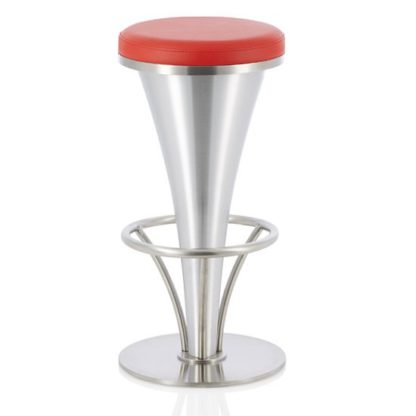 An Image of Romania Bar Stool In Red Faux Leather With Stainless Steel Base