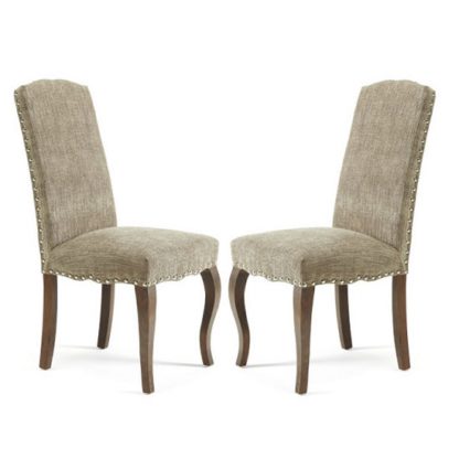 f70f95f67fd60c48ff7d9c306ce3cf65b136017d6051cc9570f674686a10805b.jpg An Image of Madeline Dining Chair In Bark Fabric And Walnut Legs in A Pair