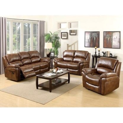 An Image of Claton Recliner Sofa Suite In Tan Faux Leather