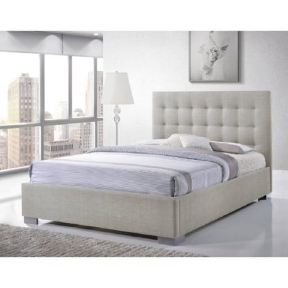 An Image of Addison Fabric King Size Bed In Sand With Chrome Feet