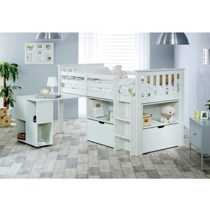 An Image of Gabriella Mid Sleeper Bed In White With Storage And Desk
