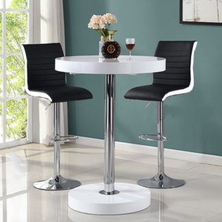 An Image of Havana Bar Table In White With 2 Ritz Black And White Bar Stools