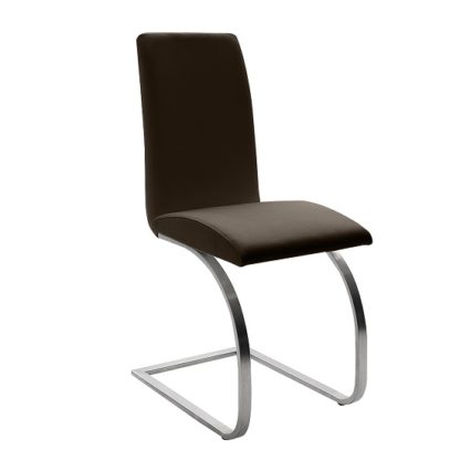 An Image of Maui Brown Pu Dining Chair With Silver Finish Legs