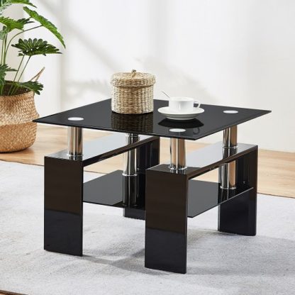 f7b807d45a0b0364bf7c93ca170d047ce0c36712e17b5a820aa96102ee34d26c.jpg An Image of Kontrast Black Glass Side Table With High Gloss Legs