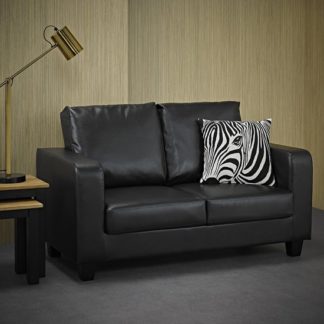 An Image of Canes Faux Leather 2 Seater Sofa In Black