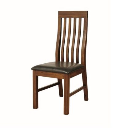 An Image of Ross Slatback Faux Leather Dining Chair In Acacia Finish