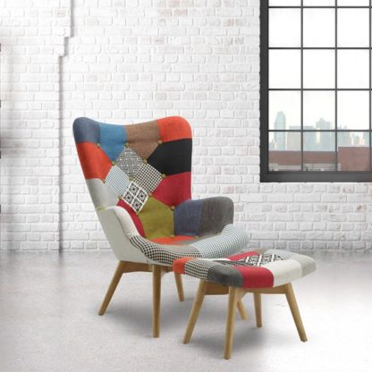 An Image of Kendal Arm Chair With Stool In Patched And Wooden Legs