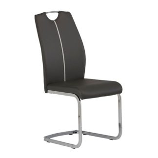An Image of Holmes Cantilever Dining Chair In Grey PU With Chrome Base