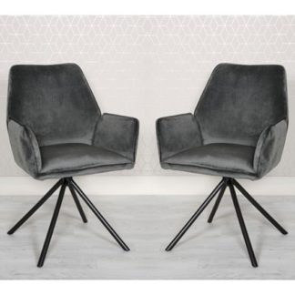 An Image of Uno Grey Velvet Fabric Dining Chairs In A Pair