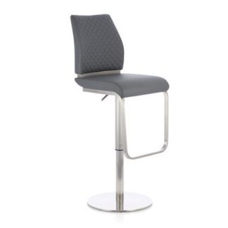 An Image of Lillian Bar Stool In Grey Faux Leather And Stainless Steel Base