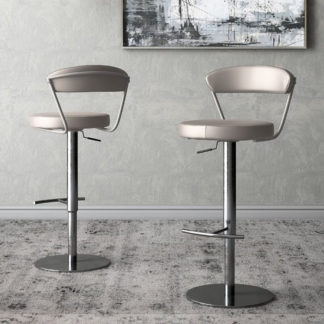 An Image of Gino Taupe Faux Leather Gas-lift Bar Stools In Pair