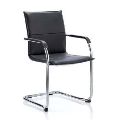 An Image of Echo Leather Cantilever Office Visitor Chair In Black With Arms
