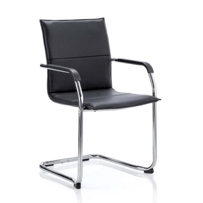 f86164119b456acc8a028118f854bfe2f82c8ee1b3d546dfbaf7cf899c18ece4.jpg An Image of Echo Leather Cantilever Office Visitor Chair In Black With Arms