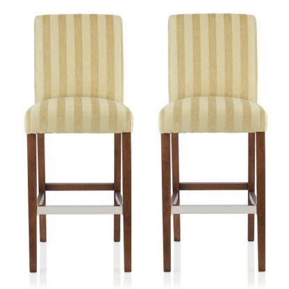 An Image of Alden Bar Stools In Oatmeal Fabric And Walnut Legs In A Pair