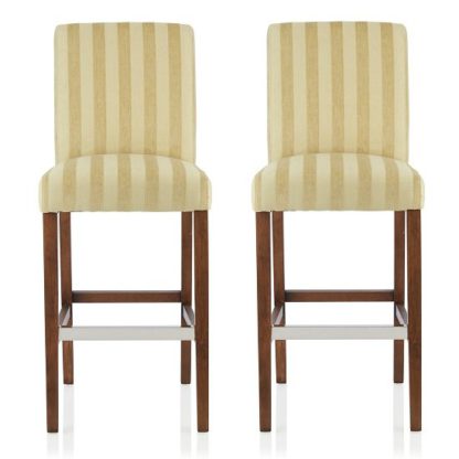 f8853ae0e3339a4e8161c6b3b8f6686ddf5211c1d48768065a9a2d376db4d48a.jpg An Image of Alden Bar Stools In Oatmeal Fabric And Walnut Legs In A Pair