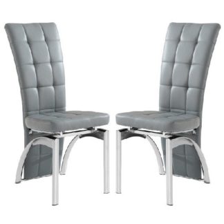 An Image of Ravenna Dining Chair In Grey Faux Leather in A Pair