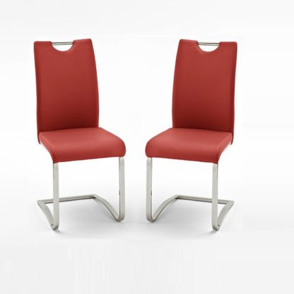 An Image of Koln Dining Chair In Red Faux Leather in A Pair