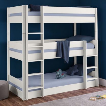 An Image of Trio Wooden Bunk Bed In Surf White
